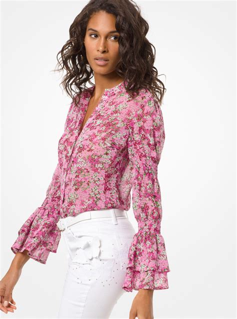 michael michael kors mixed floral chiffon top|Michael Kors tops for women.